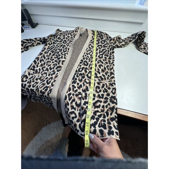 J Crew Sz S Leopard Print Open Front Cardigan Cotton Neutral Pockets Tan/Blk - Picture 8 of 8